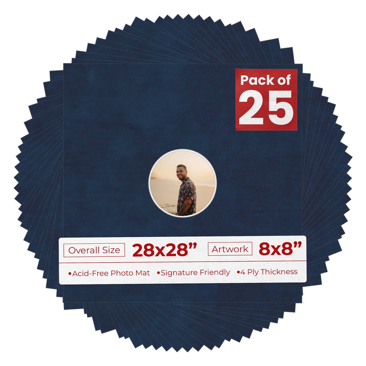 Navy Suede Mat Board for 28x28 Frames - Circle Opening for 8x8 Photos